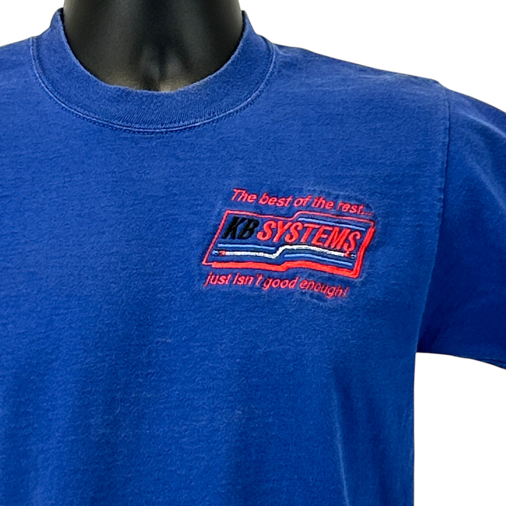 Vintage 90s KB Systems T Shirt Drag Auto Racing Dragster Hoses XRP Blue S Small